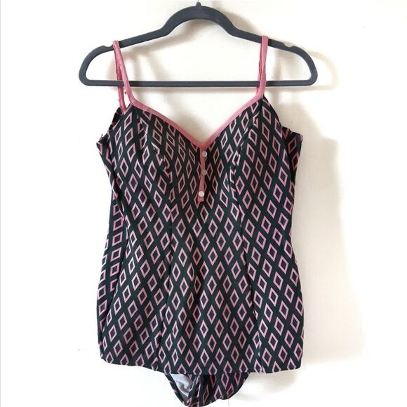 Vintage Patterned One Piece Swimsuit - Picture 1 of 7